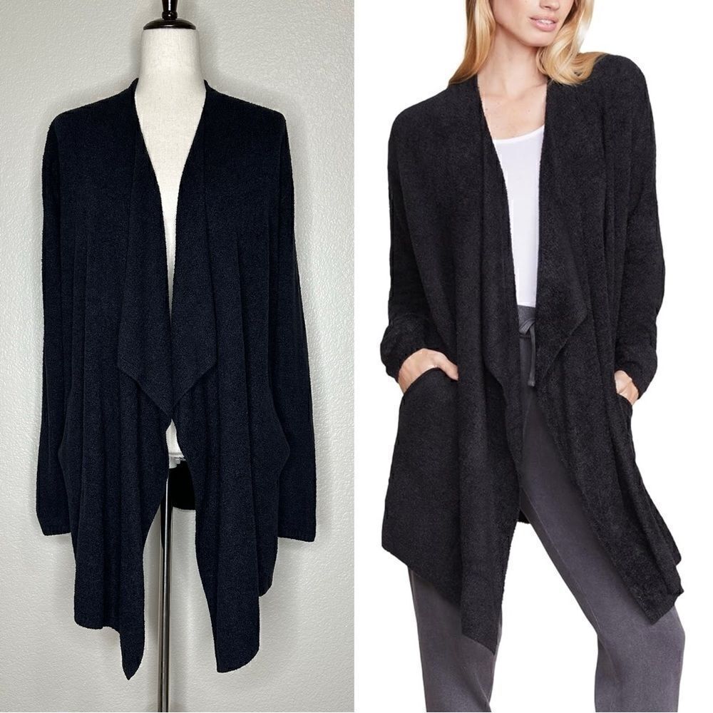 Barefoot Dreams Cozychic Lite Black Open Front Cardigan, Size S/M